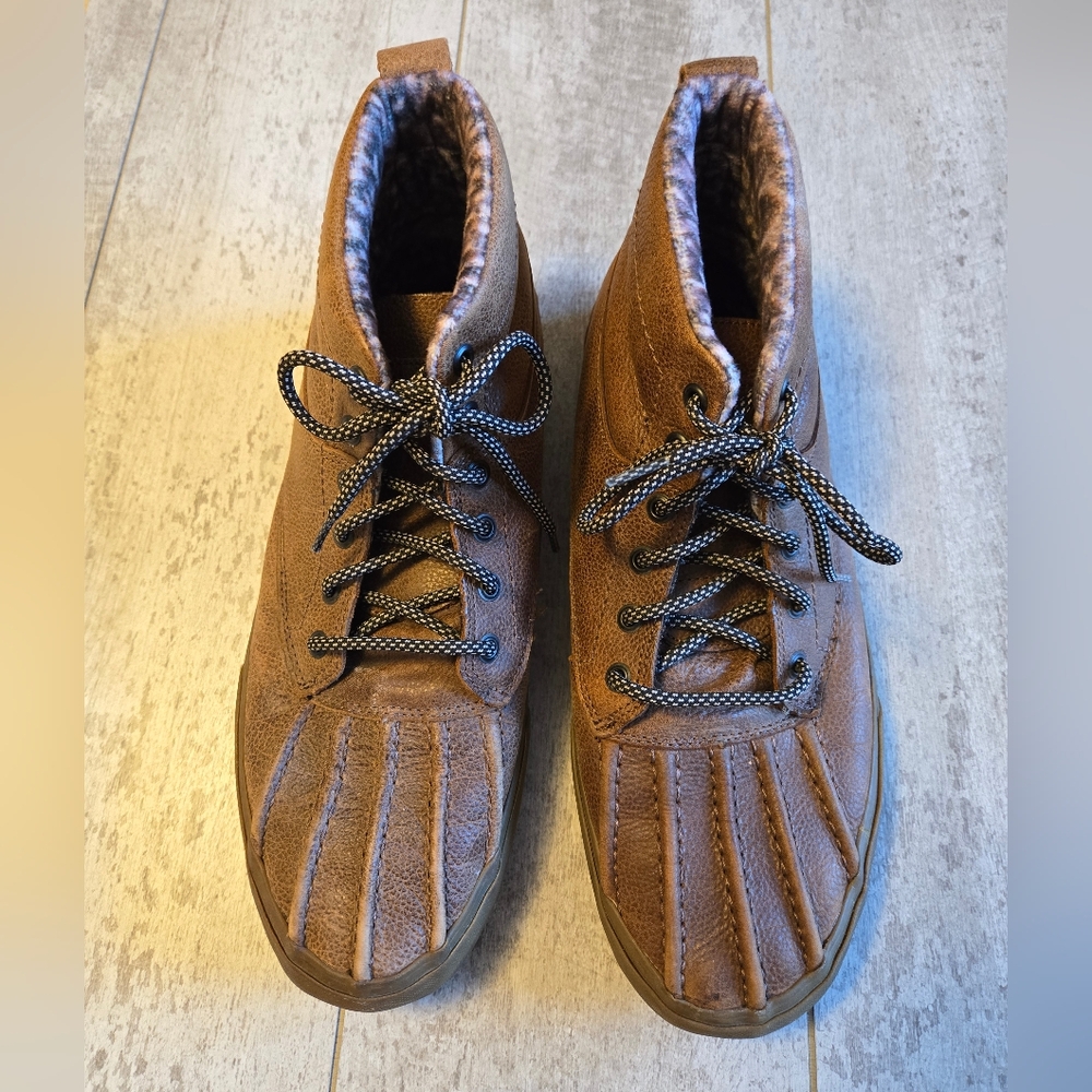 VANS SK8-HI DEL PATO MTE BROWN GUM LEATHER FLEECE LINED BOOTS. SIZE 13.